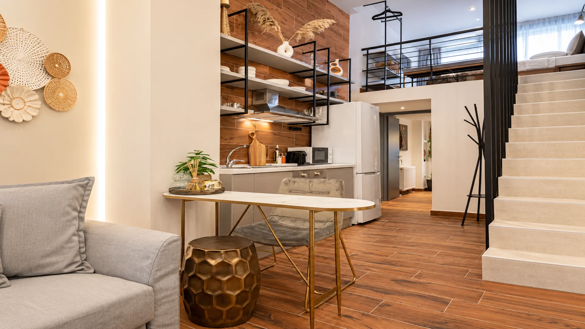 Luxe Loft kitchen and living area